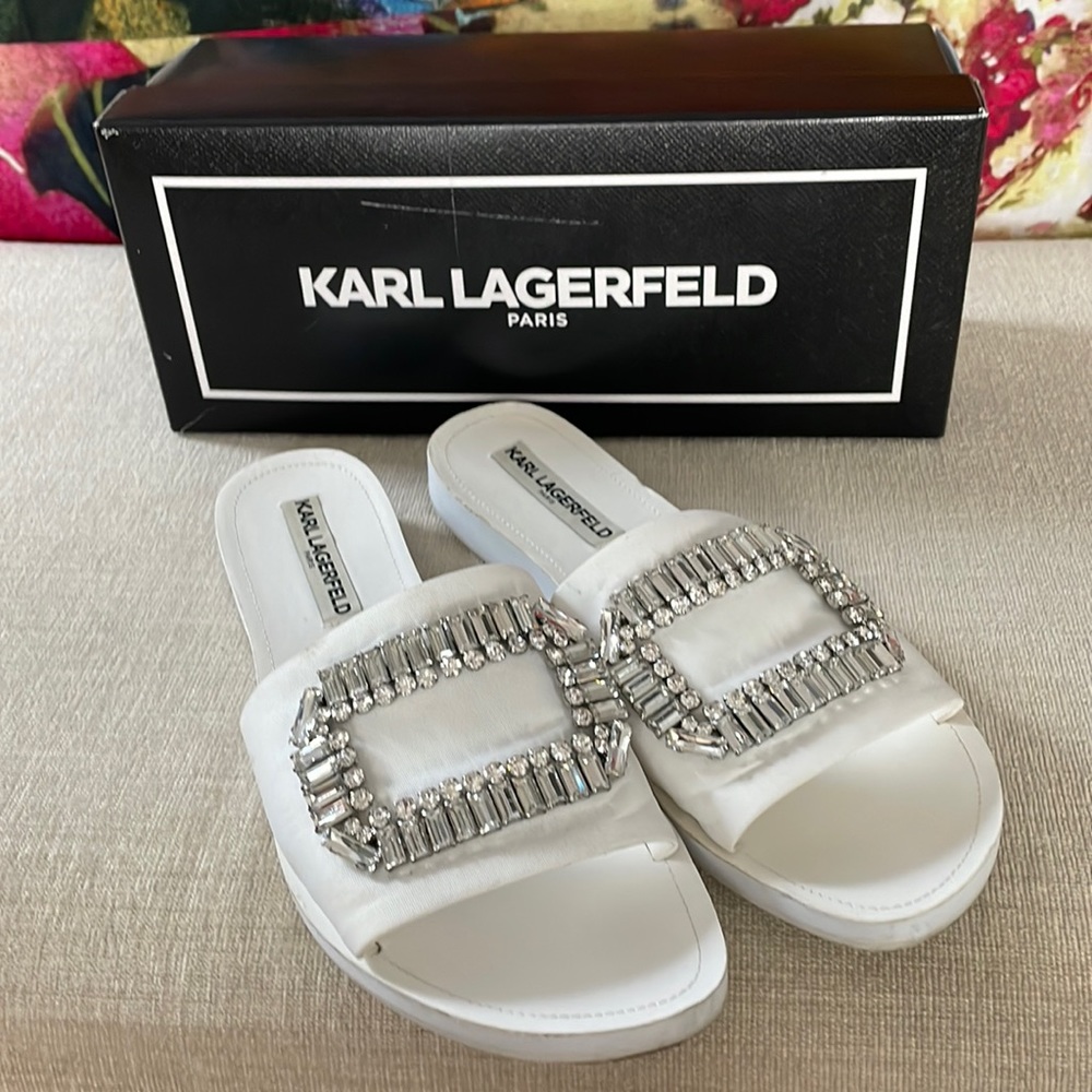 White Karl Lagerfeld slides